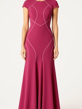 Xscape - Pink Illusion Sheer Cutout Stretch Knit Cap Sleeve Gown - US size 6